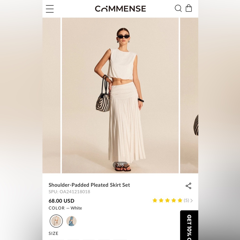 Commense White Pleated Skirt Size Small